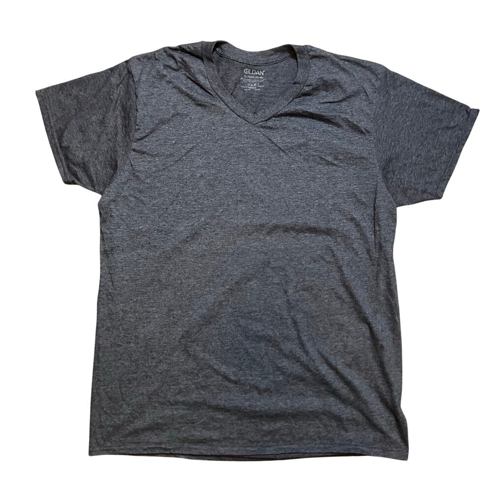 Gildan Heather Blue V-Neck Tee XL Cotton Poly Y2K Normcore Streetwear